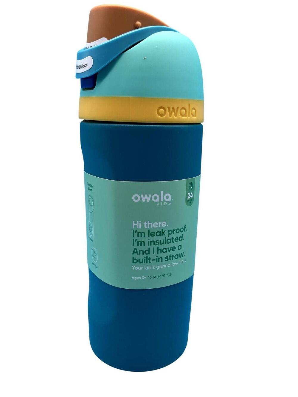 Owala Kids Stainless Steel Insulated Water Bottle 16oz Multicolor Straw Lid
